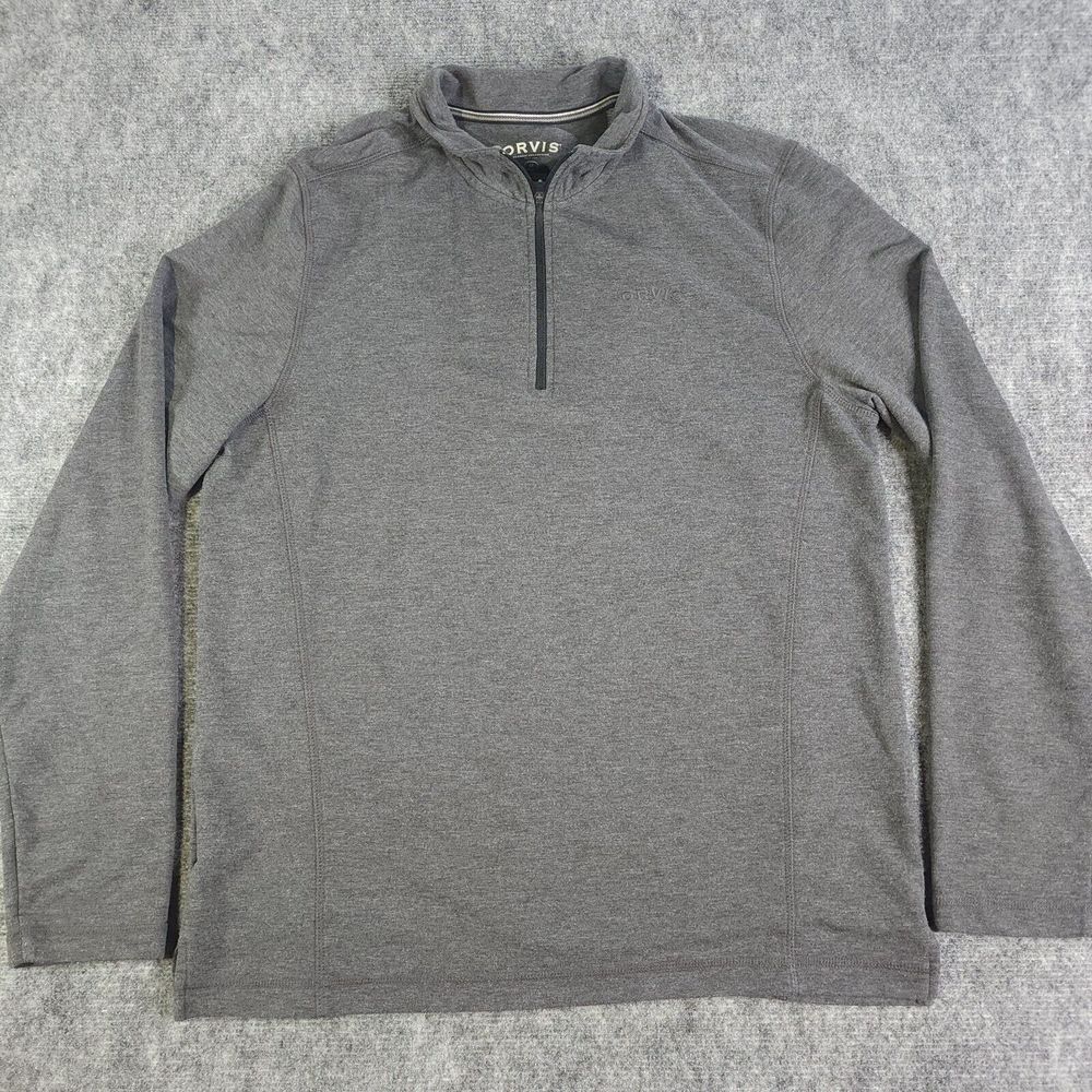 Orvis Quarter Zip Medium Pullover Gray Long Sleeve‎ Sweater Polyester Spandex